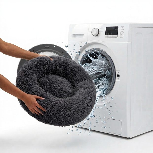 The Dog Bed being loaded into a washing machine